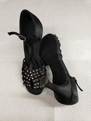 3" Crystal Ray -- Women's Latin Ballroom Sandal -- Black Satin