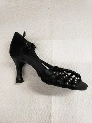 3" Crystal Ray -- Women's Latin Ballroom Sandal -- Black Satin
