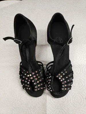 3" Crystal Ray -- Women's Latin Ballroom Sandal -- Black Satin