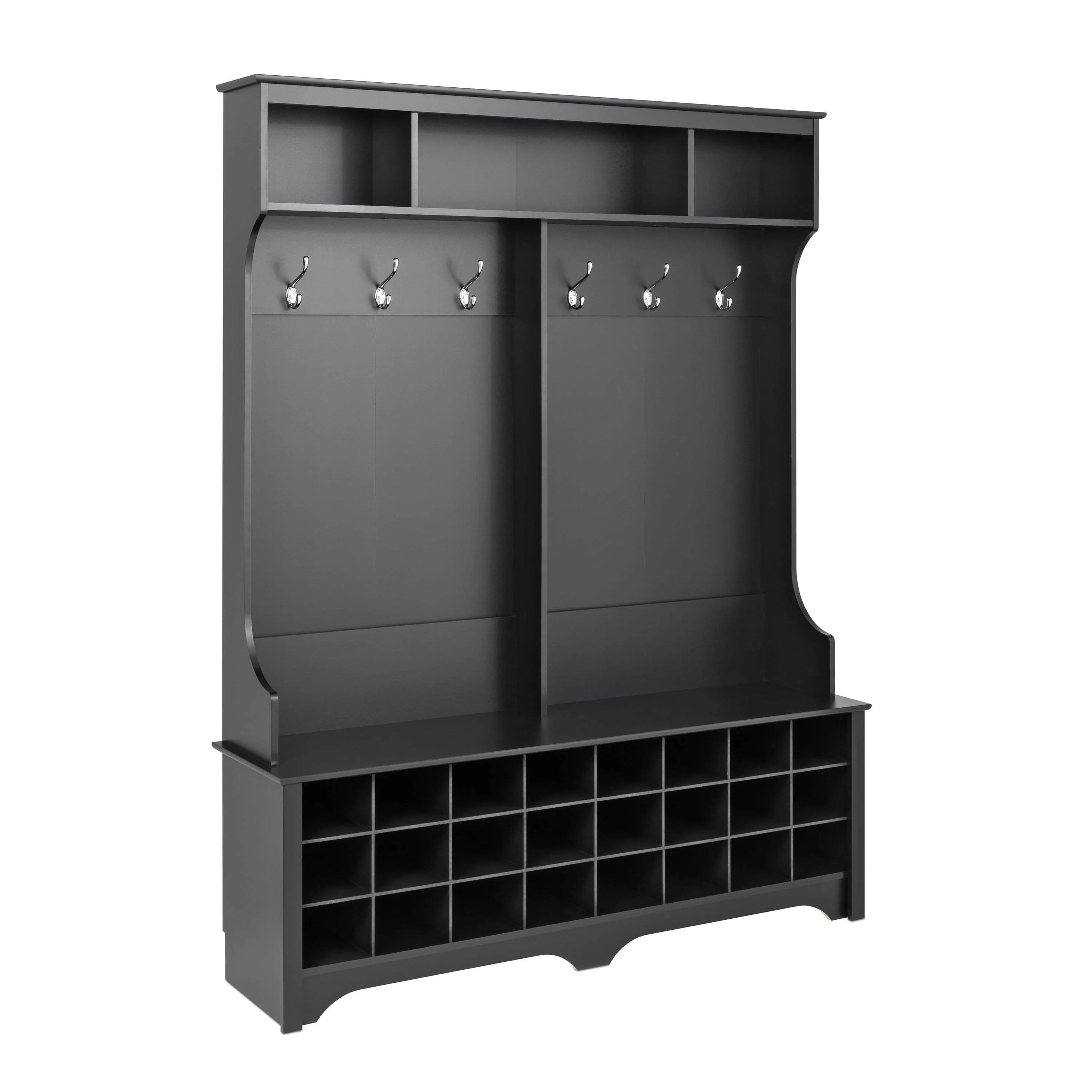 60" Wide Hall Tree with 24 Shoe Cubbies - Available in 4 Colours
