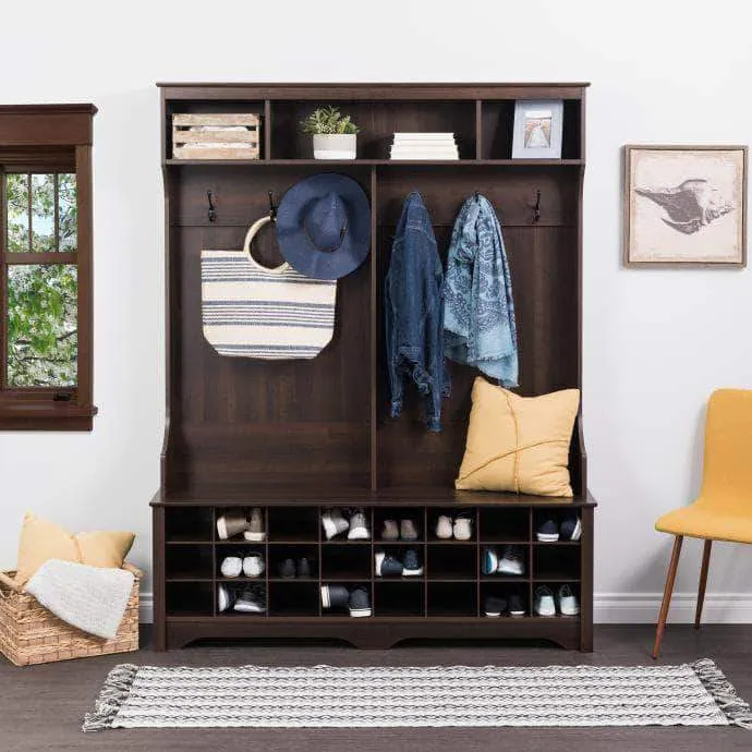 60" Wide Hall Tree with 24 Shoe Cubbies - Available in 4 Colours