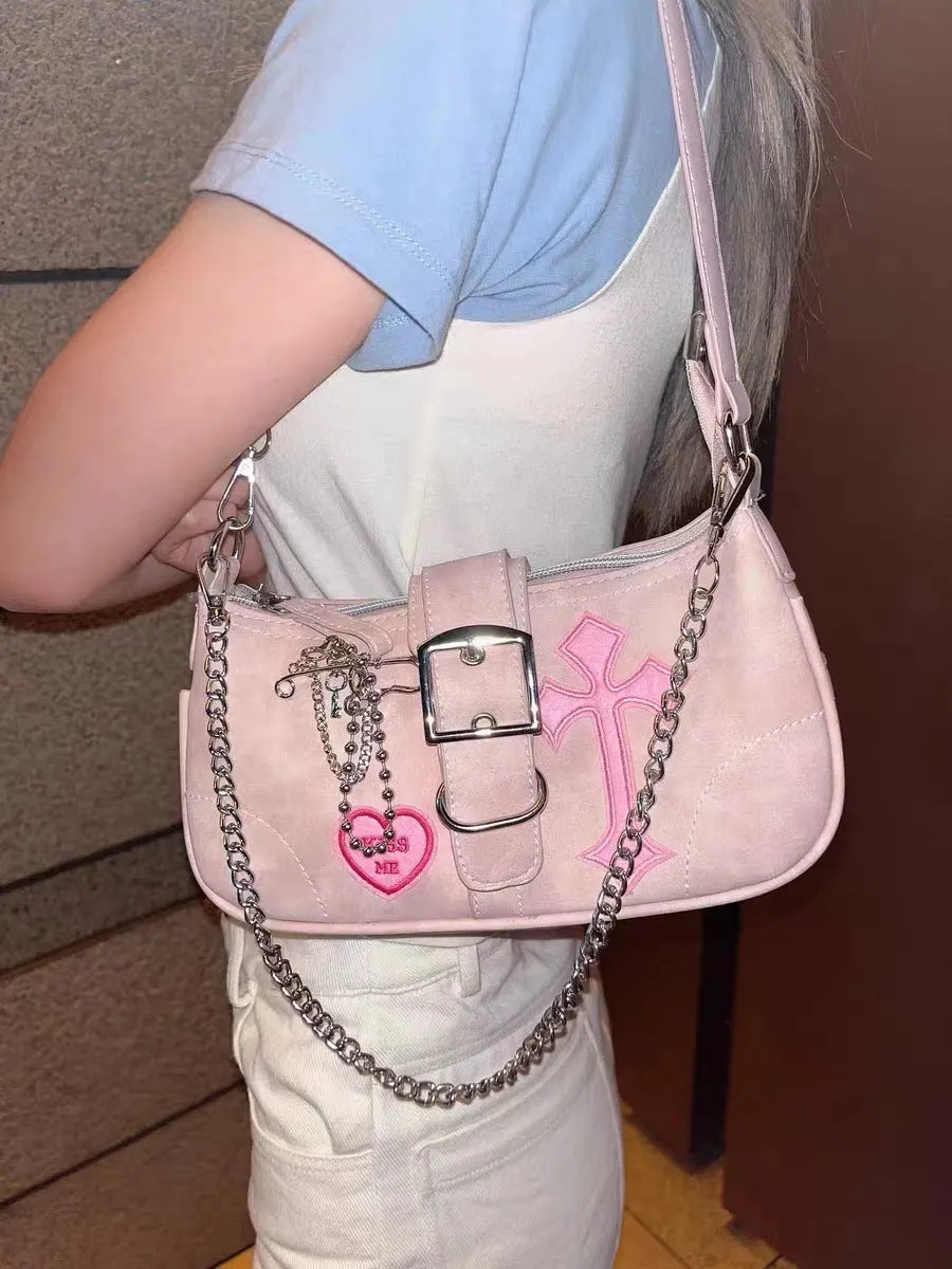 Amozae-Back To School Gifts 2000s Metal Embellished Y2K Shoulder Bag