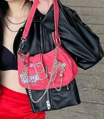 Amozae-Back To School Gifts 2000s Metal Embellished Y2K Shoulder Bag
