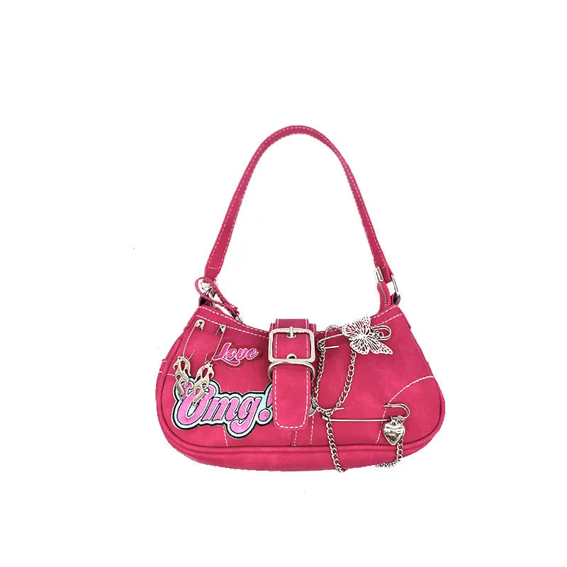 Amozae-Back To School Gifts 2000s Metal Embellished Y2K Shoulder Bag
