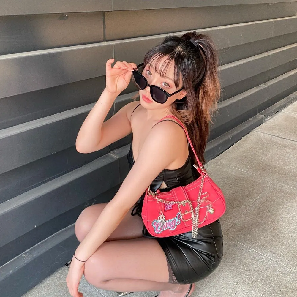 Amozae-Back To School Gifts 2000s Metal Embellished Y2K Shoulder Bag
