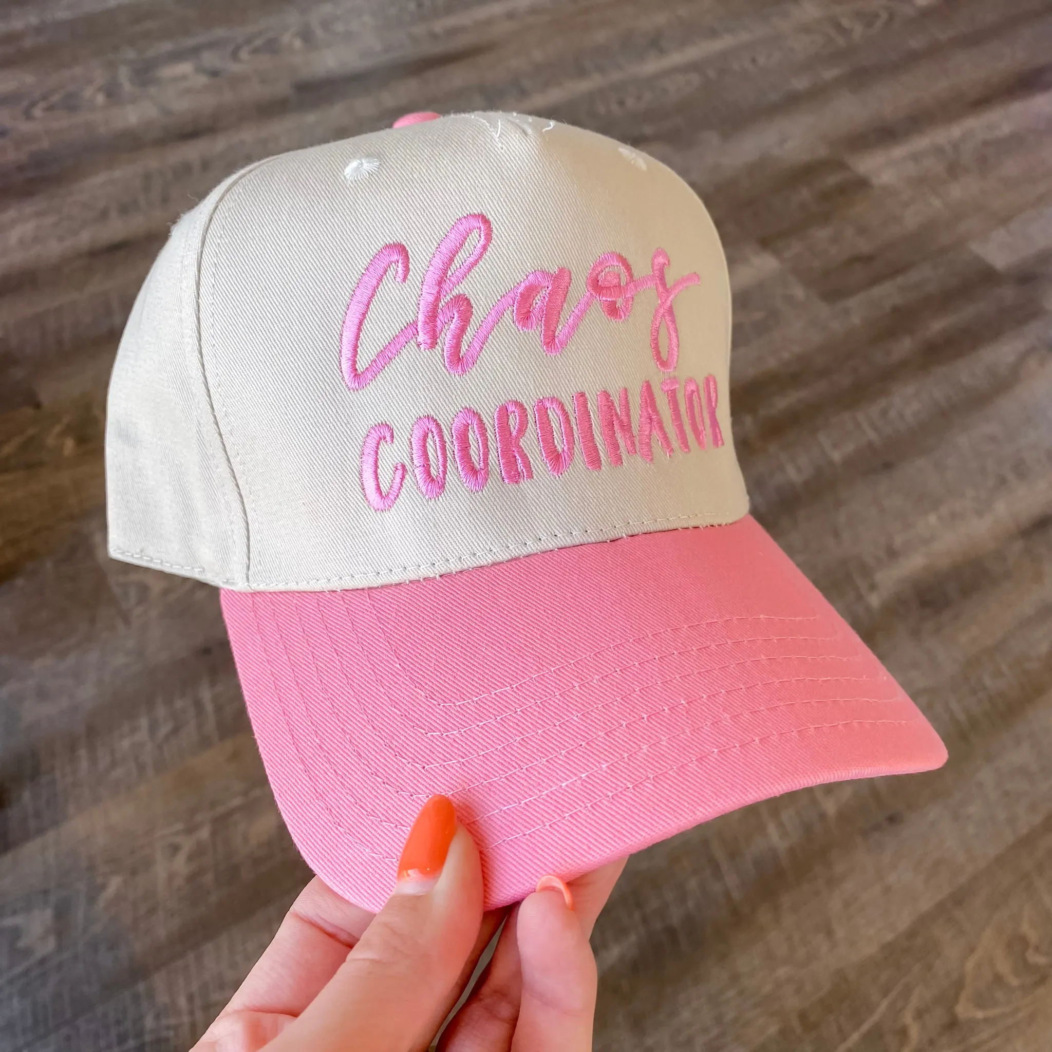 Chaos Coordinator Two Toned Pink and Tan Vintage Baseball Hat