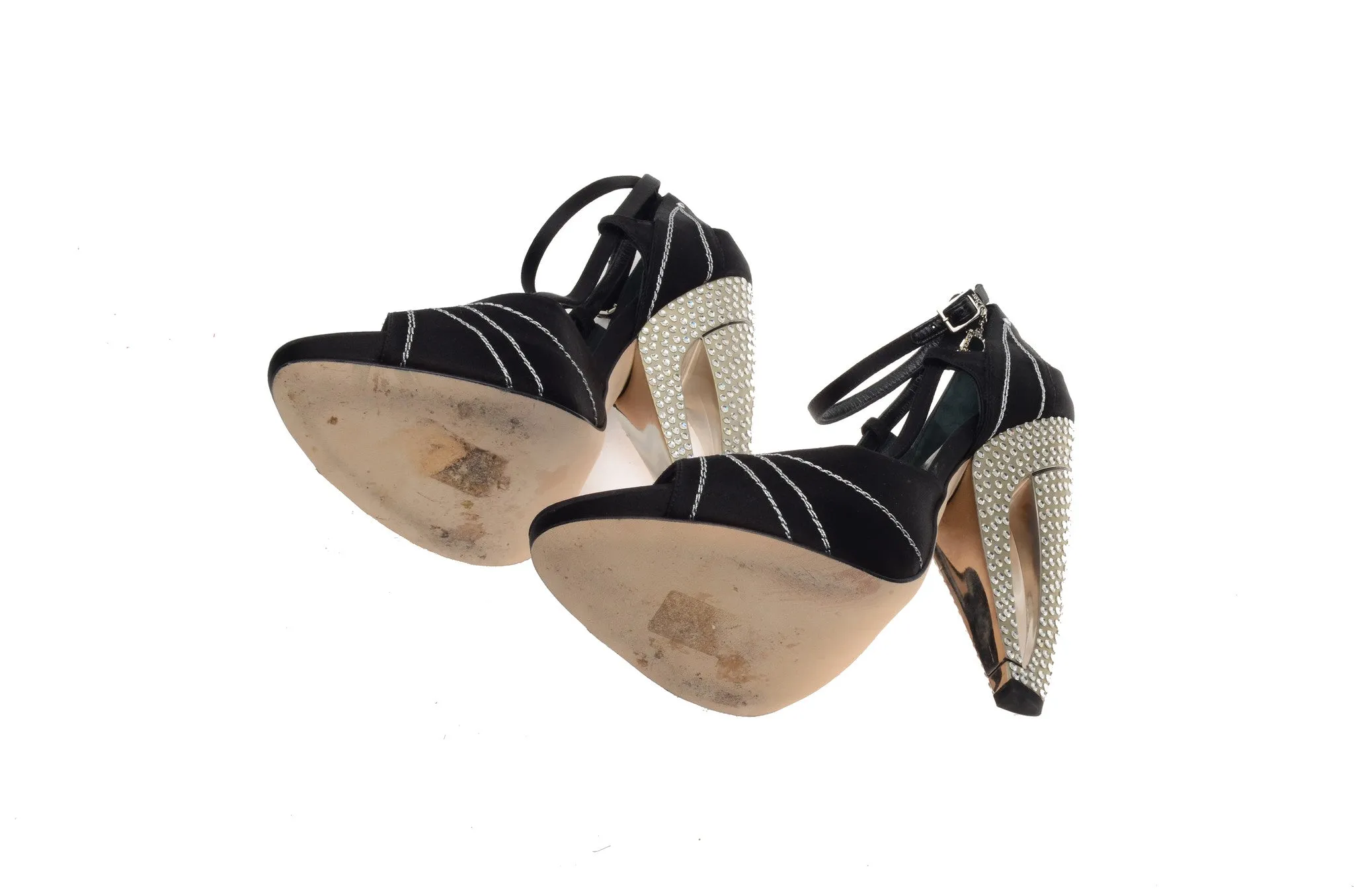 Christian Dior - Black Satin Peep Toe with Swarovski Elements - IT 39