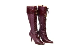 Christian Dior - Burgundy Ostrich Lace Up Boots - IT 38 1/2