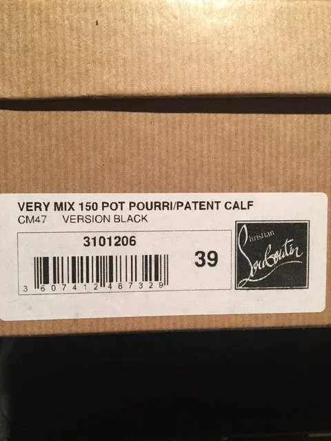 Christian Louboutin - Brand New "Very Mix 150" Black Patent Calf Open Toe High Heels - IT 39