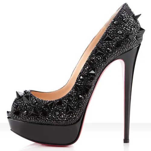 Christian Louboutin - Brand New "Very Mix 150" Black Patent Calf Open Toe High Heels - IT 39