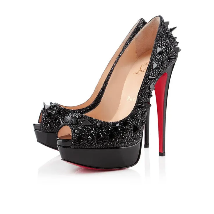 Christian Louboutin - Brand New "Very Mix 150" Black Patent Calf Open Toe High Heels - IT 39