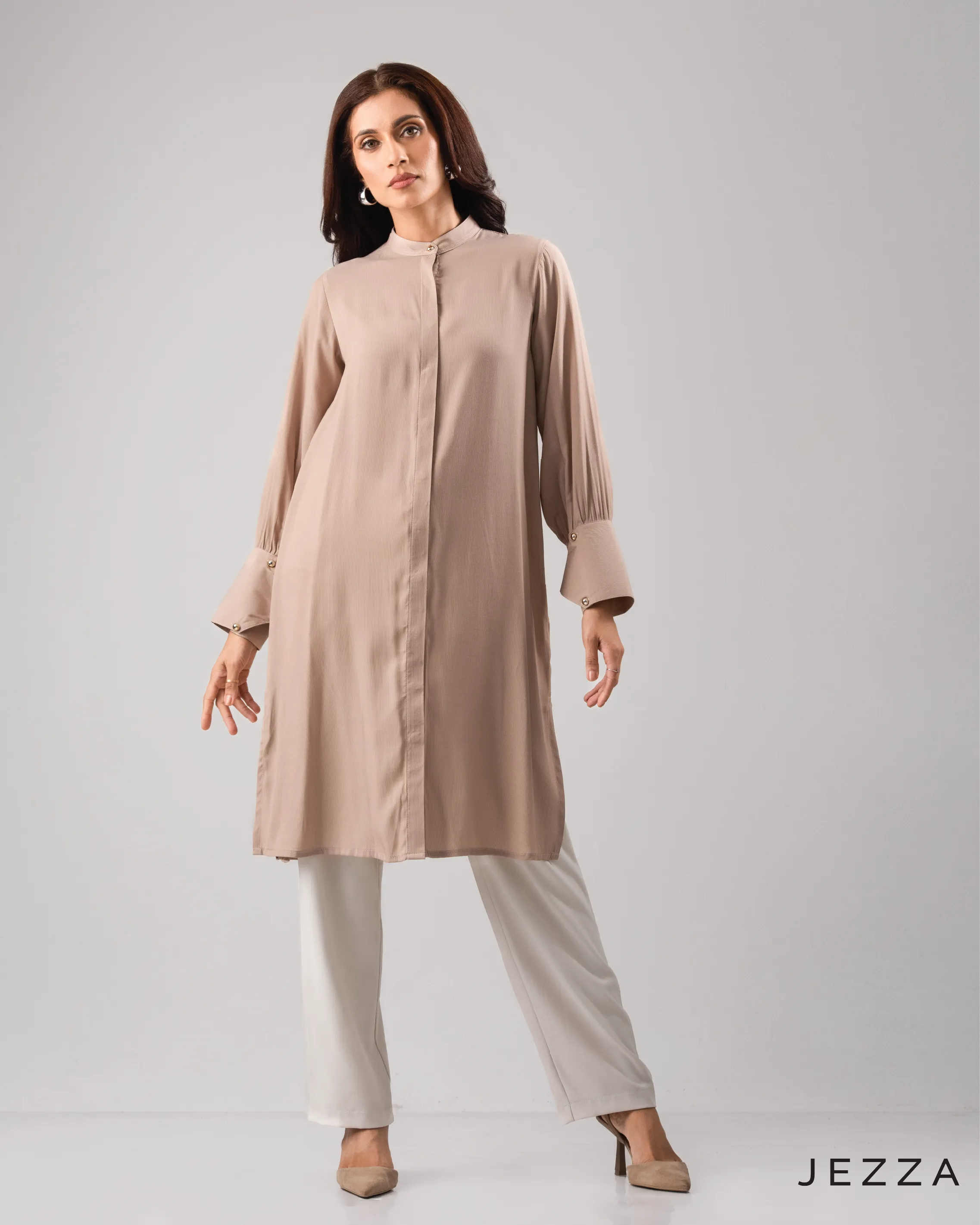 Knee Length Top With Decorative Cuff 58522