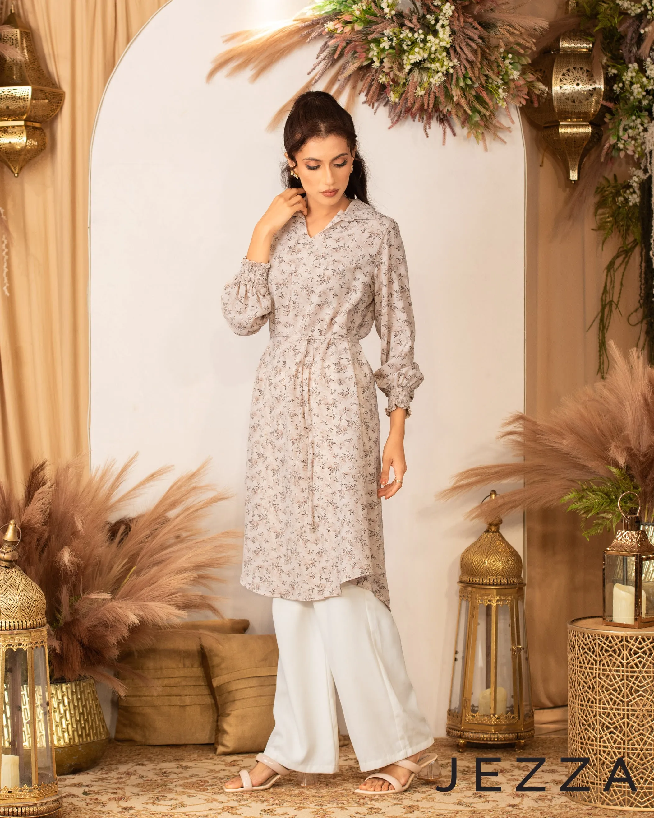 Long Sleeve Below-Knee Polyester Top 62861