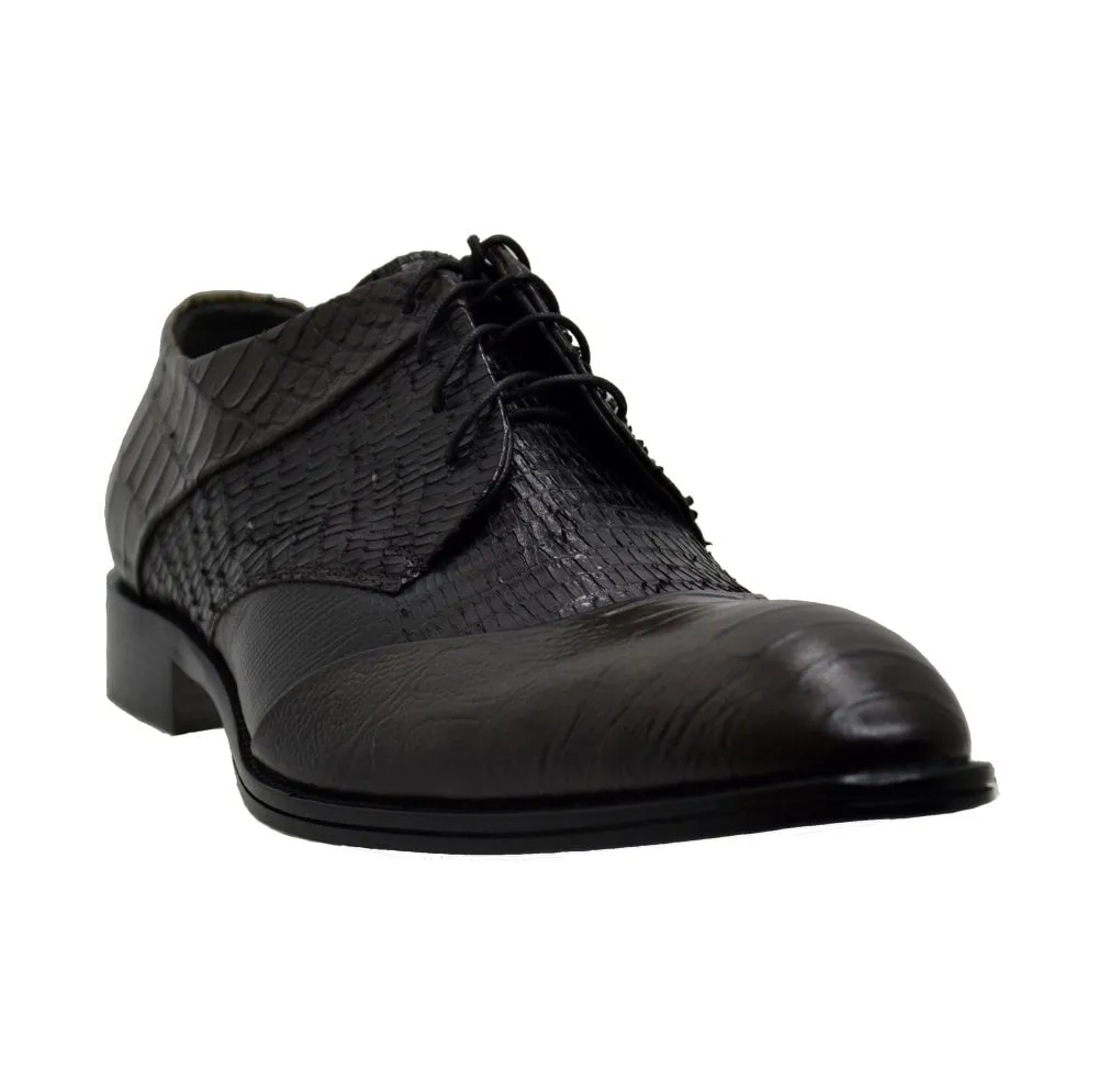 Men's Italian Shoes Jo Ghost 1631 Brown Leather Print Crocodile Formal Shoes available sizes 43 45