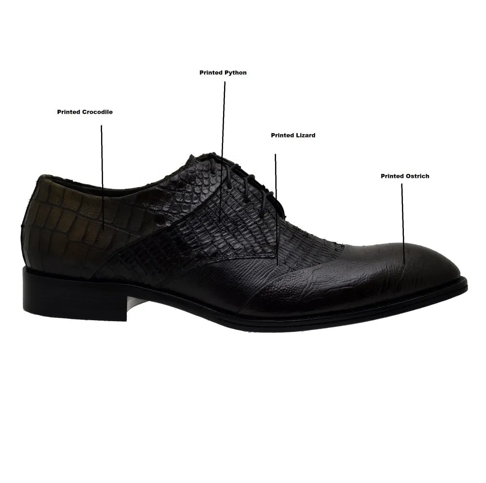 Men's Italian Shoes Jo Ghost 1631 Brown Leather Print Crocodile Formal Shoes available sizes 43 45