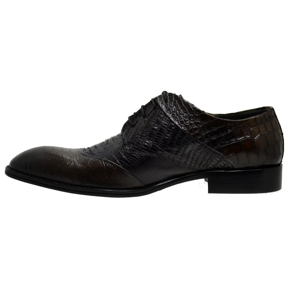 Men's Italian Shoes Jo Ghost 1631 Brown Leather Print Crocodile Formal Shoes available sizes 43 45