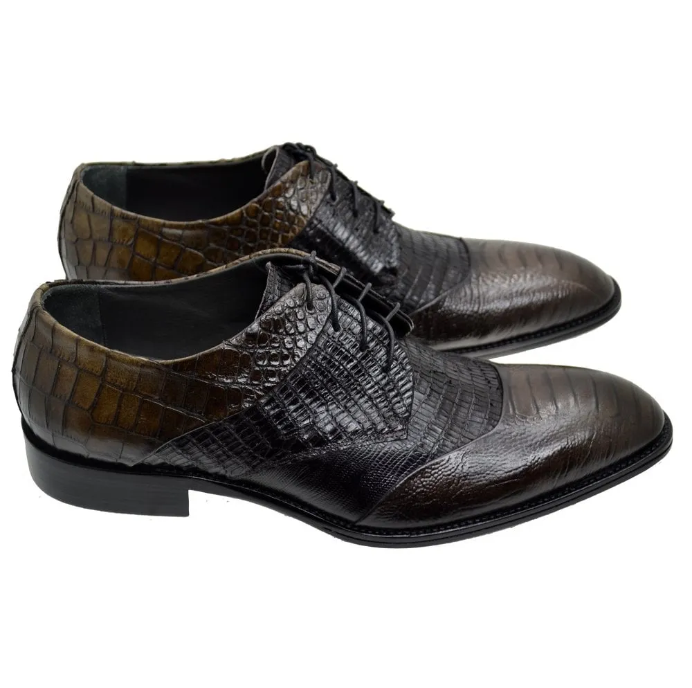 Men's Italian Shoes Jo Ghost 1631 Brown Leather Print Crocodile Formal Shoes available sizes 43 45
