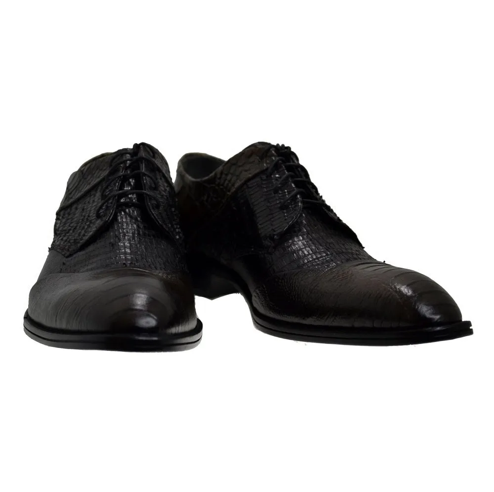 Men's Italian Shoes Jo Ghost 1631 Brown Leather Print Crocodile Formal Shoes available sizes 43 45