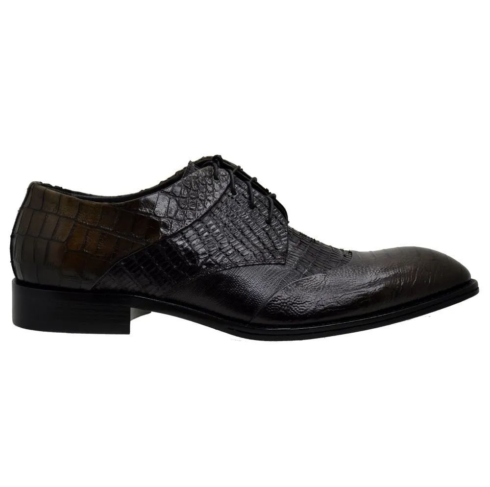 Men's Italian Shoes Jo Ghost 1631 Brown Leather Print Crocodile Formal Shoes available sizes 43 45