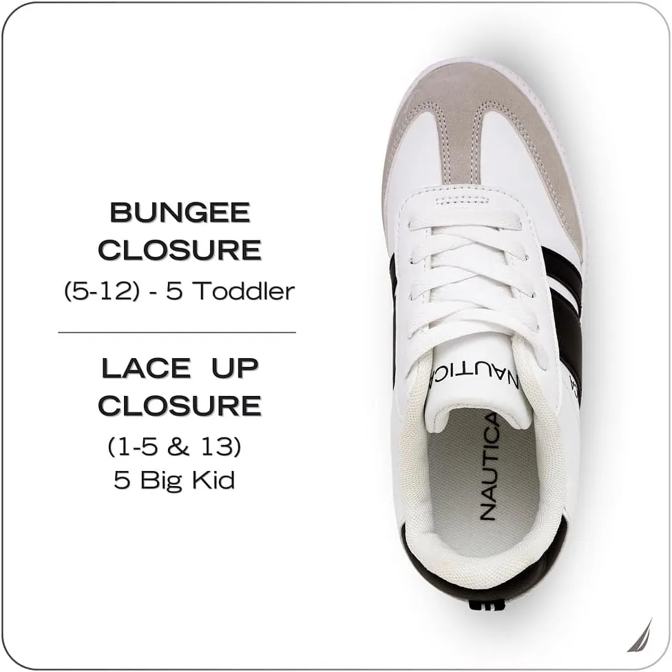 Nautica Boys Girls Casual Fashion Shoes  Comfortable Soccer Classic Walking Tennis Sneakers for Kids  Breathable, Lightweight & Flexible (Lace Up/Bungee) (Low-Top/High Top)
