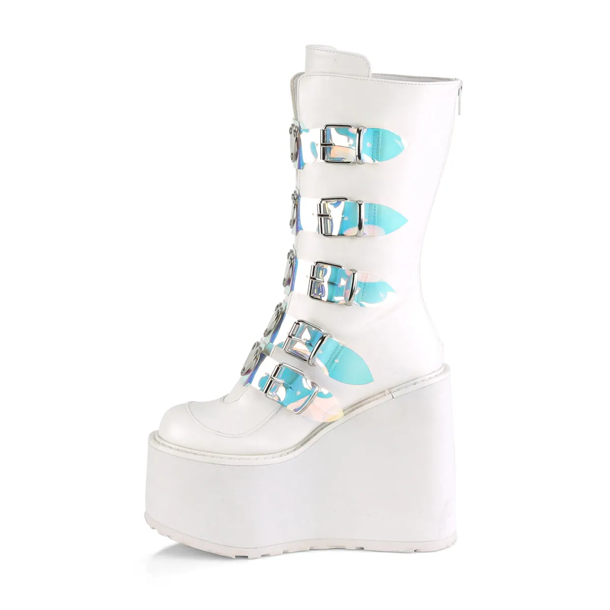 SWING-230 DemoniaCult White Vegan Leather Sexy Women's Mid-Calf & Knee High Boots (Alternative Footwear)