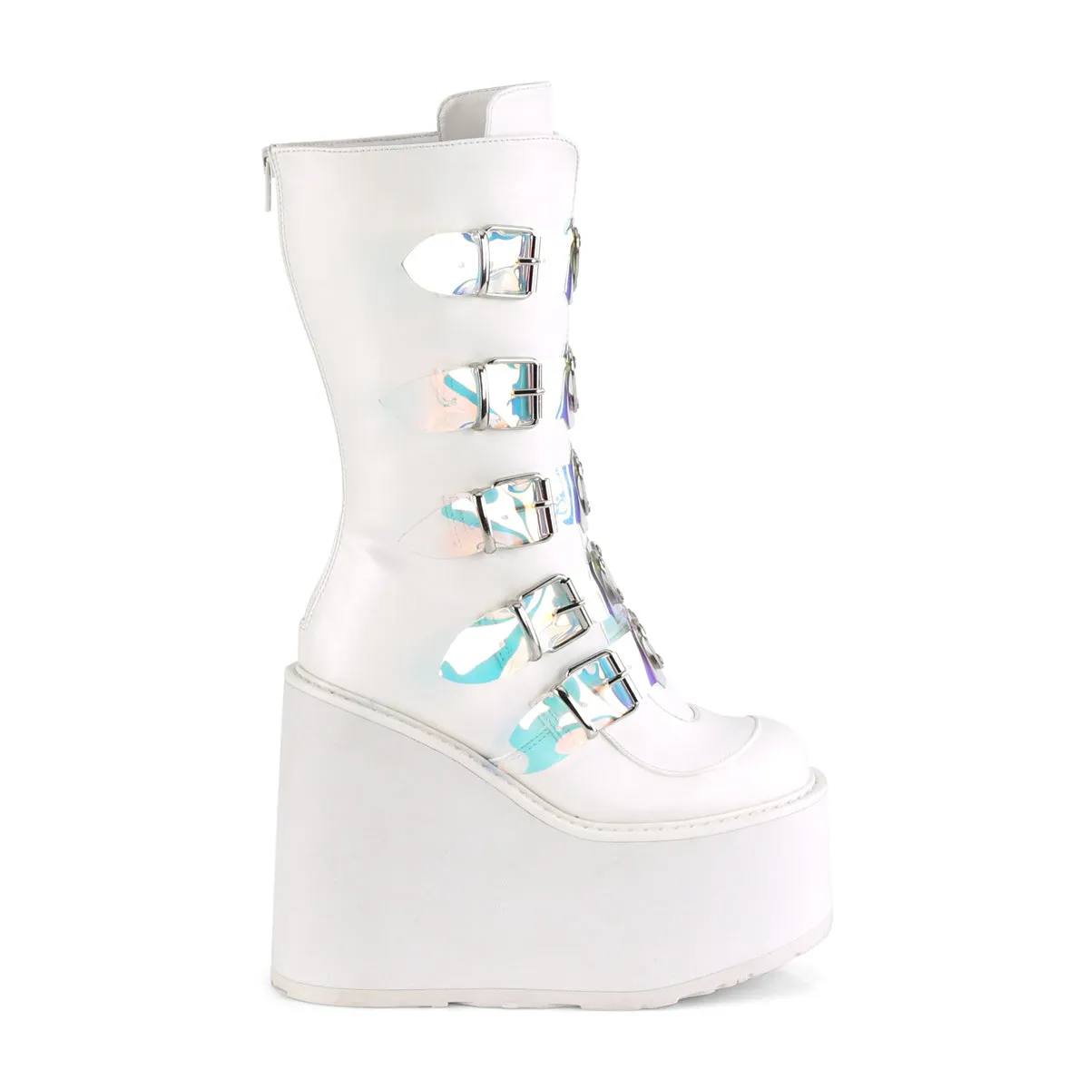 SWING-230 DemoniaCult White Vegan Leather Sexy Women's Mid-Calf & Knee High Boots (Alternative Footwear)