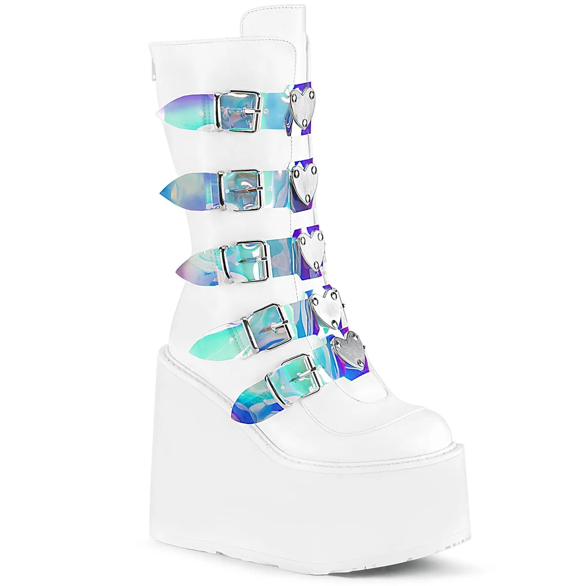 SWING-230 DemoniaCult White Vegan Leather Sexy Women's Mid-Calf & Knee High Boots (Alternative Footwear)