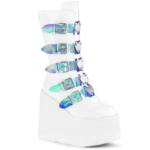SWING-230 DemoniaCult White Vegan Leather Sexy Women's Mid-Calf & Knee High Boots (Alternative Footwear)