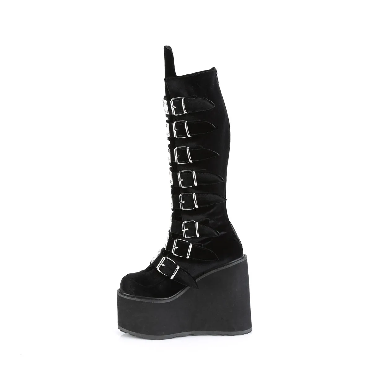 SWING-815 DemoniaCult Black Velvet Sexy Women's Mid-Calf & Knee High Boots (Alternative Footwear)