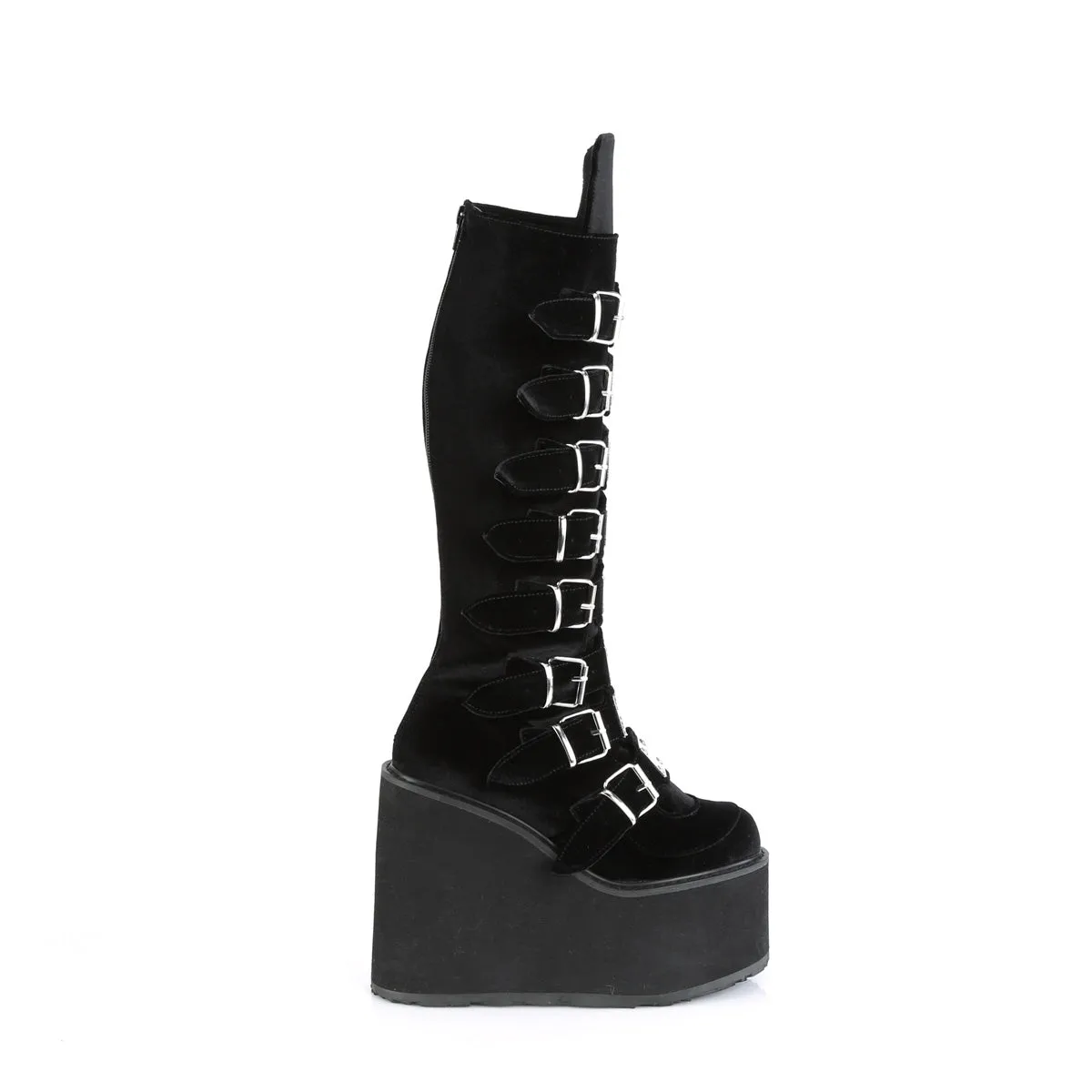 SWING-815 DemoniaCult Black Velvet Sexy Women's Mid-Calf & Knee High Boots (Alternative Footwear)