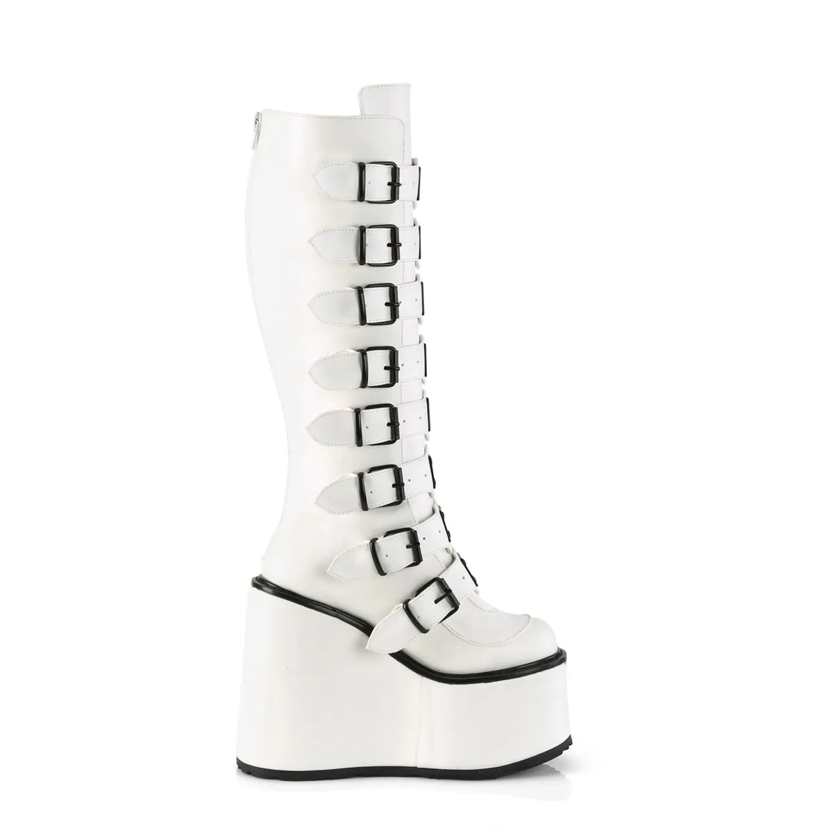 SWING-815 DemoniaCult White Vegan Leather Sexy Women's Mid-Calf & Knee High Boots (Alternative Footwear)