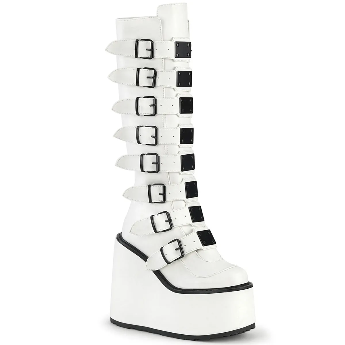 SWING-815 DemoniaCult White Vegan Leather Sexy Women's Mid-Calf & Knee High Boots (Alternative Footwear)