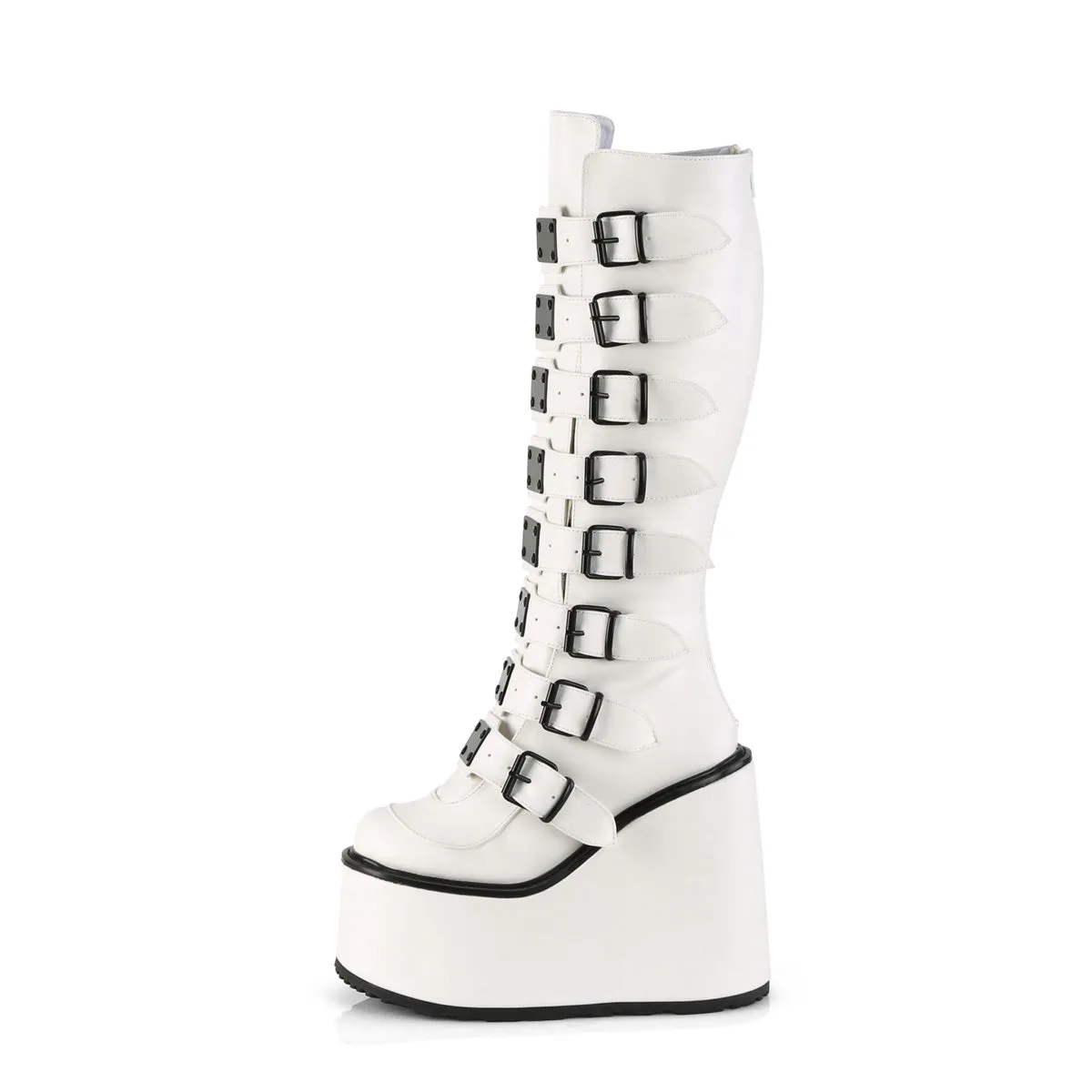 SWING-815 DemoniaCult White Vegan Leather Sexy Women's Mid-Calf & Knee High Boots (Alternative Footwear)