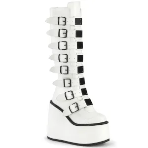 SWING-815 DemoniaCult White Vegan Leather Sexy Women's Mid-Calf & Knee High Boots (Alternative Footwear)