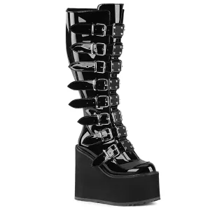 SWING-815WC DemoniaCult Black Patent Sexy Women's Mid-Calf & Knee High Boots (Alternative Footwear)
