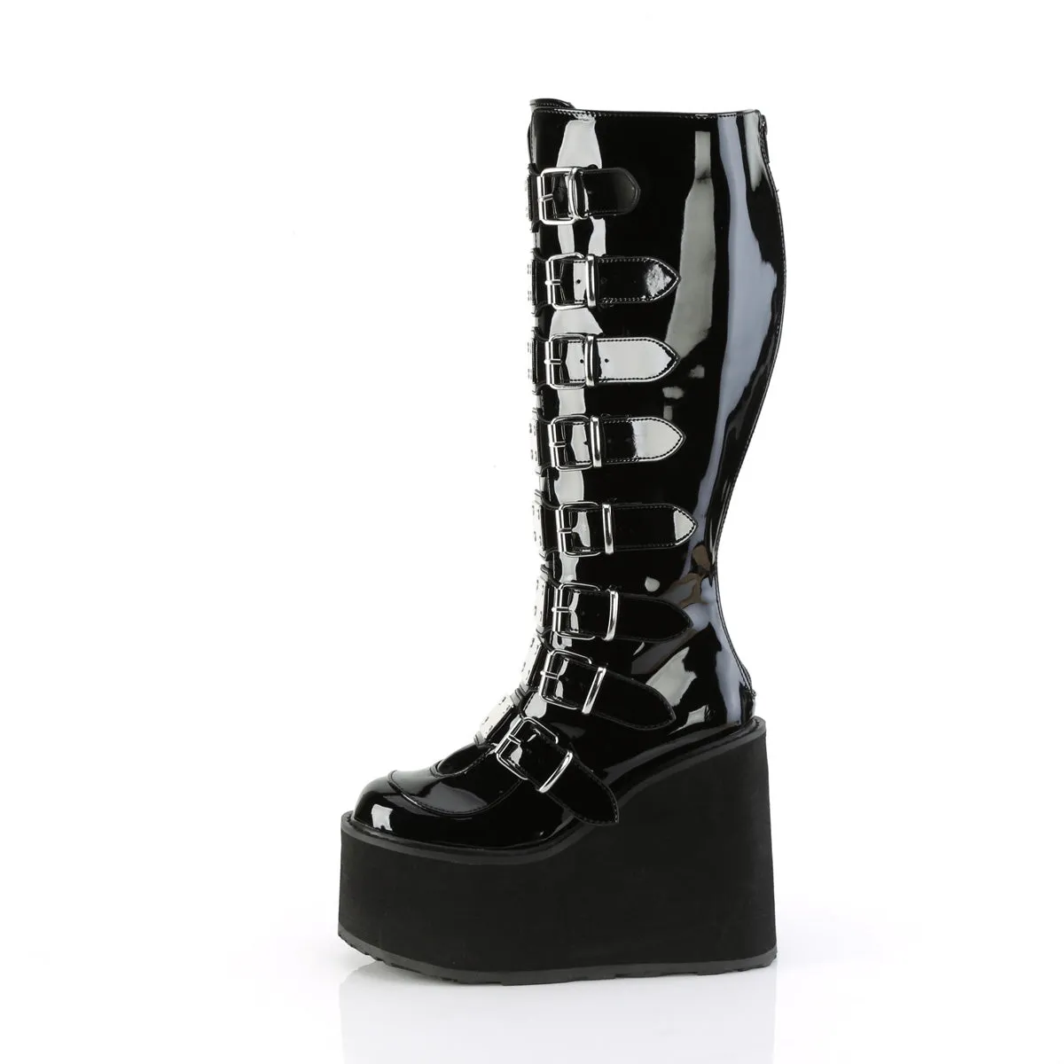 SWING-815WC DemoniaCult Black Patent Sexy Women's Mid-Calf & Knee High Boots (Alternative Footwear)