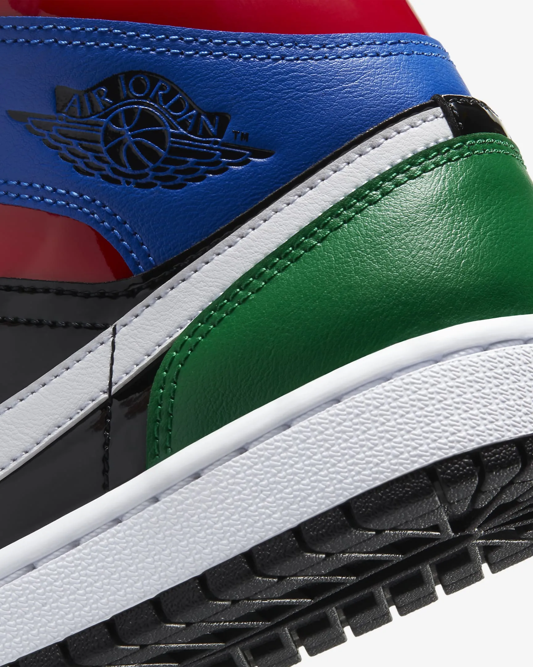Women's Air Jordan 1 Mid SE "Multi Patent" (Black/Hyper Royal/Pine Green/University Red)(CV5276-001)