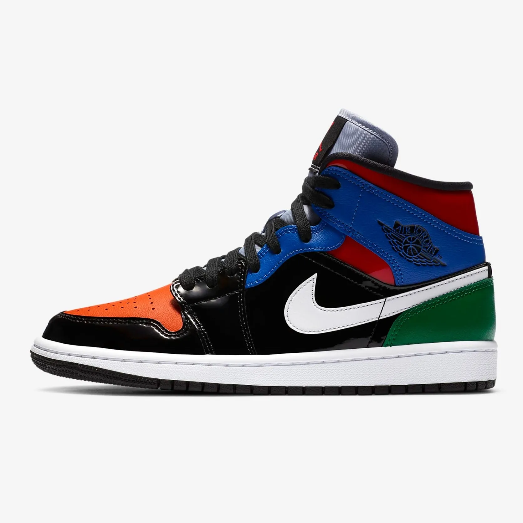 Women's Air Jordan 1 Mid SE "Multi Patent" (Black/Hyper Royal/Pine Green/University Red)(CV5276-001)