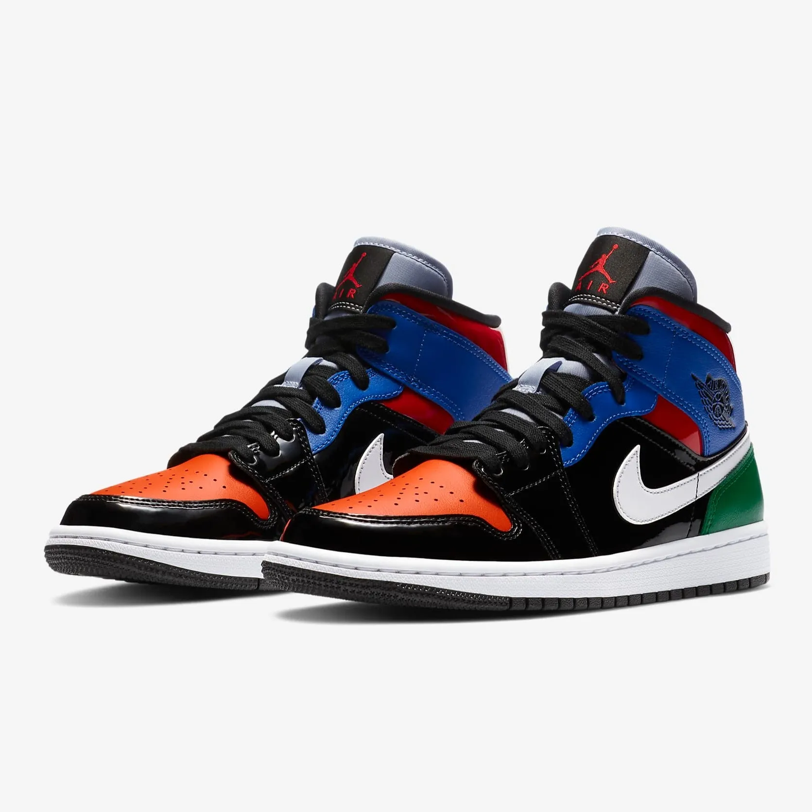 Women's Air Jordan 1 Mid SE "Multi Patent" (Black/Hyper Royal/Pine Green/University Red)(CV5276-001)
