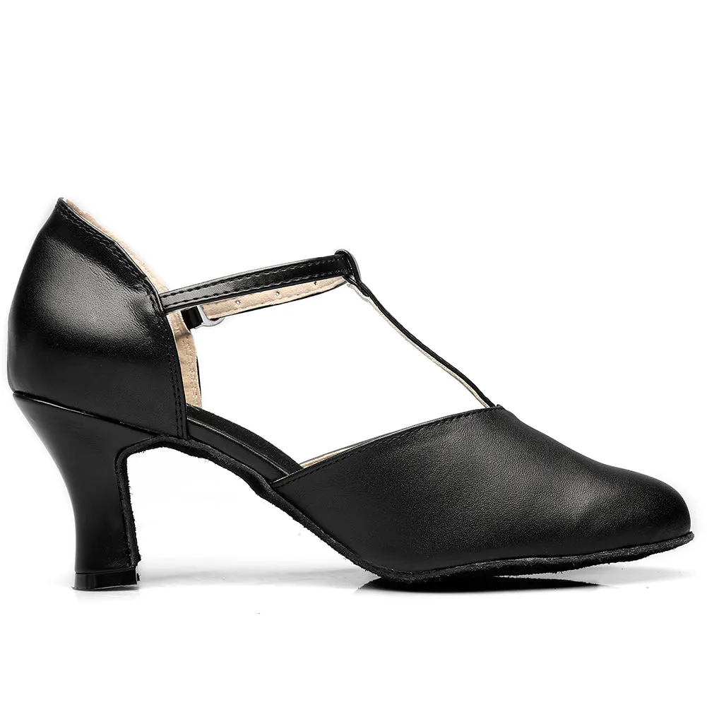Women's Black Leather 2.75" Heel Latin Social Dance Shoes