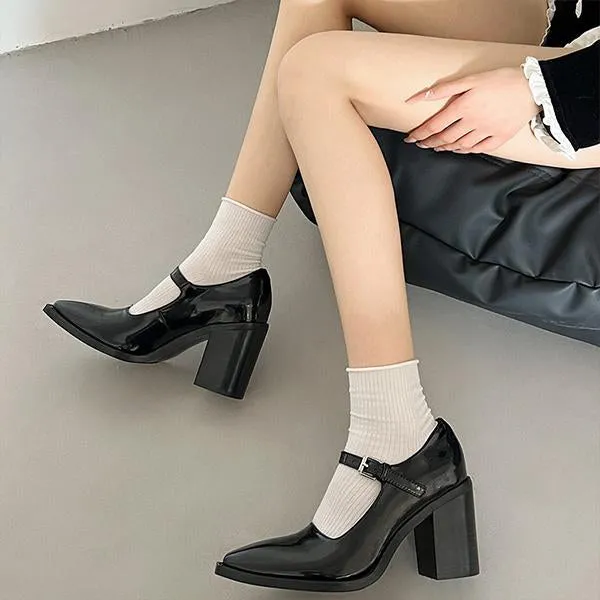 Women's Retro Pointed Toe Block Heels Mary Jane 24403602S