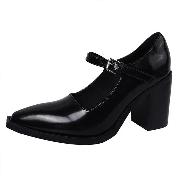 Women's Retro Pointed Toe Block Heels Mary Jane 24403602S