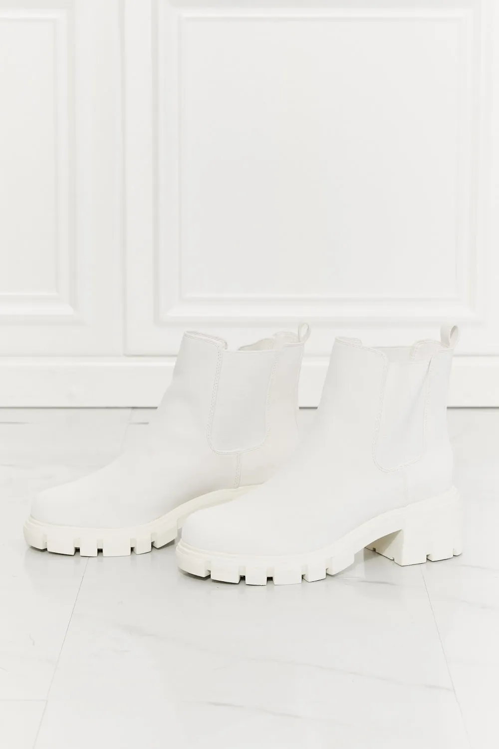 Work For It Matte Lug Sole Chelsea Boots in White